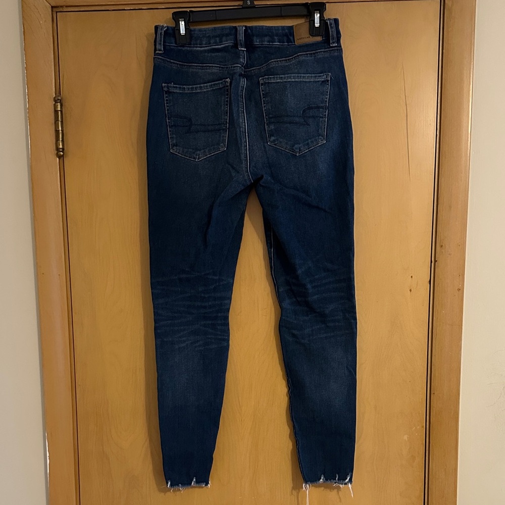 American Eagle Outfitters Curvy Dark Blue Distressed Skinny Jeans - Picture 5 of 9